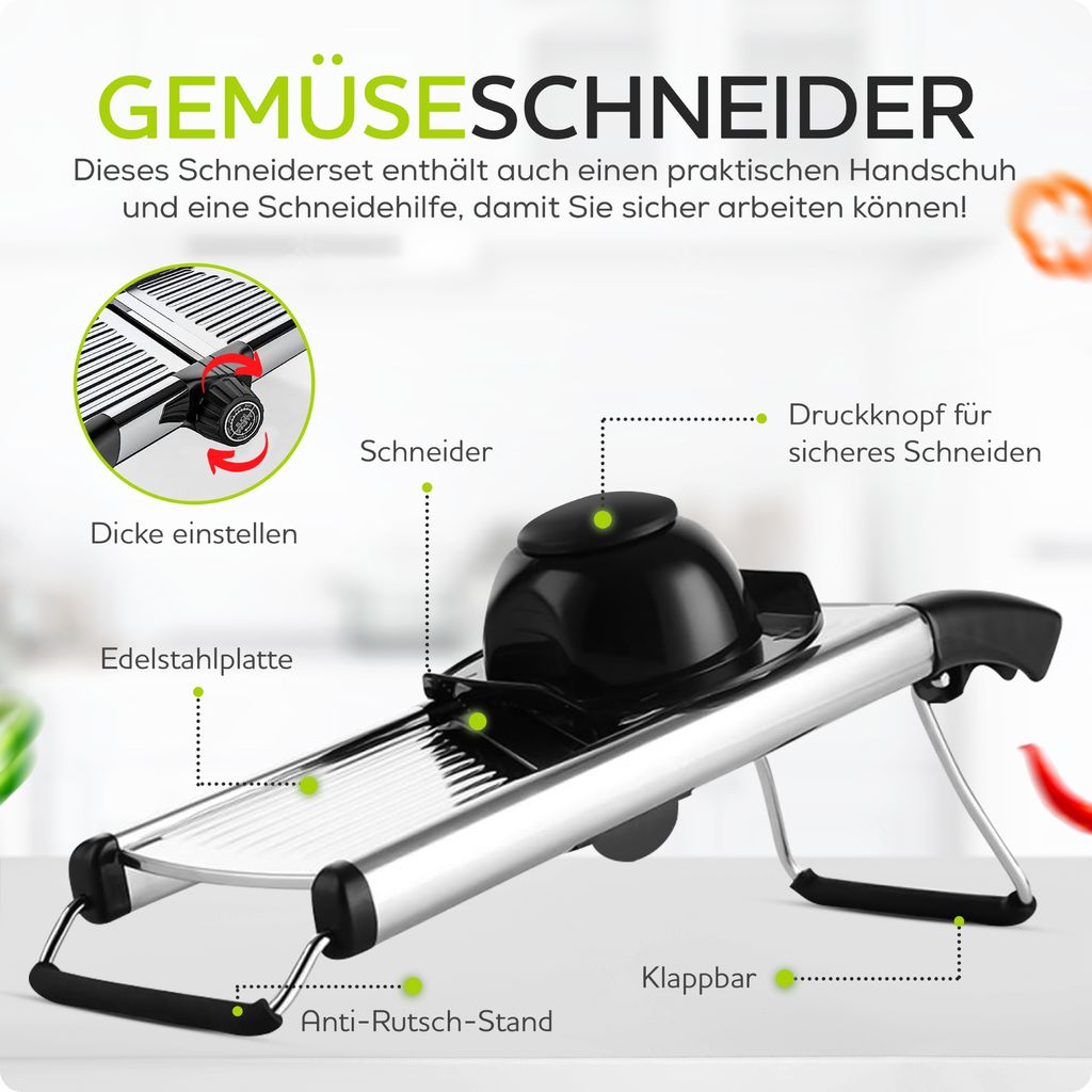 HGMD Mandoline - Gemüseschneider - Gemüsehobel - Küchenhobel - Multifunktional - Edelstahl