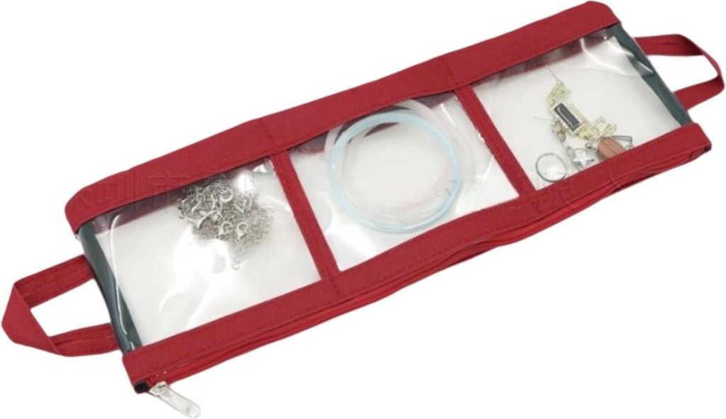 INF Transparenter Reise Schmink und Schmuck Organizer PET Material 32.7cm x 11.7cm x 0.5cm Handlich Rot
