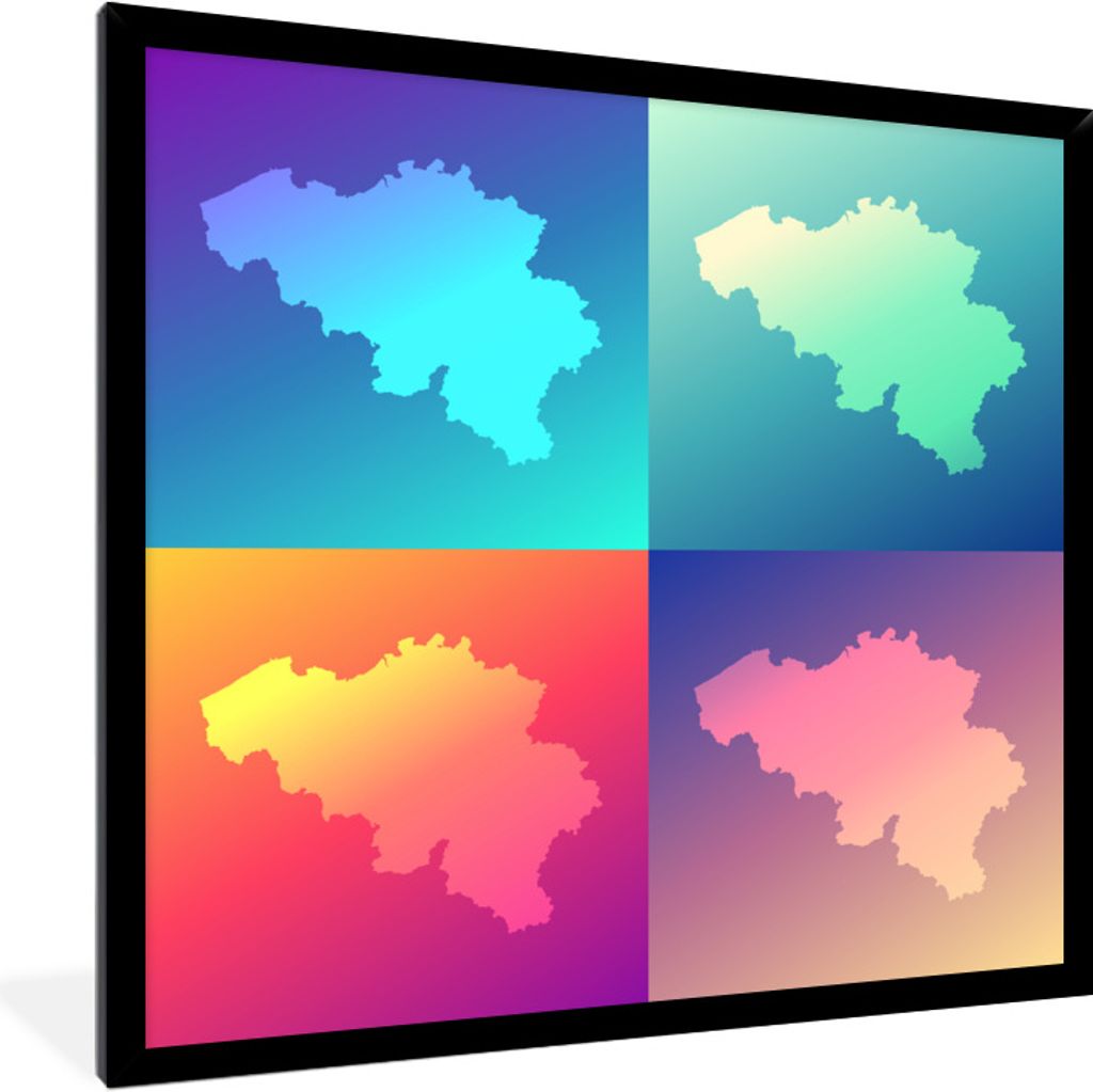 MuchoWow Gerahmtes Poster Eine Illustration von Belgien in verschiedenen Farben 40x40 cm - Poster mit Schwarzem Bilderrahmen Wandposter Rahmen Fo...