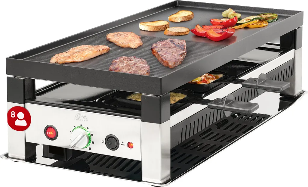 Solis Grill Raclette & Pizza 8 Personnes - Système de Chauffe à 2 Niveaux