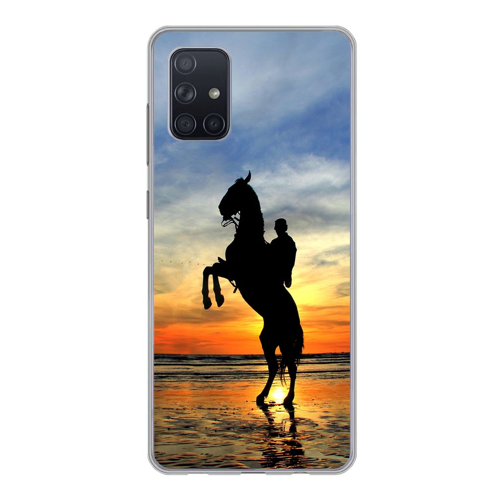 MuchoWow Handyhülle Schutzhülle Hülle für Samsung Galaxy A51 Pferd - Himmel - Schatten Silikon Softcase Handy Hülle - Schutzabdeckung