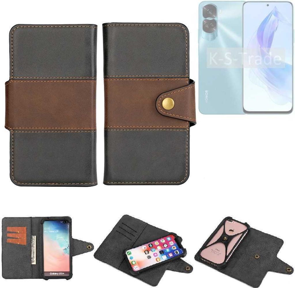 K-S-Trade Handyhülle Schutzhülle Hülle Bookstyle Wallet-Case kompatibel mit Honor 90 Lite Bumper Rundumschutz schwarz-braun 1x