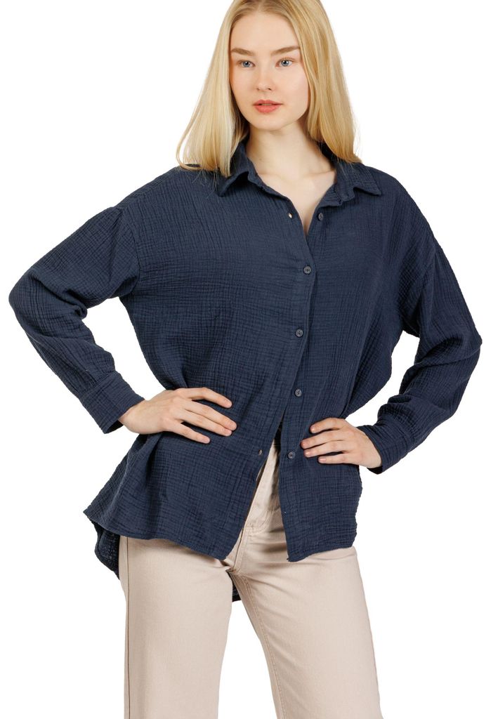 Caspar BLU028 Damen Musselin Bluse 100% Baumwolle | Oversized Hemdbluse Langarm | Luftige Musselinbluse Frühling Sommer | Lockere Baumwollbluse Ca...