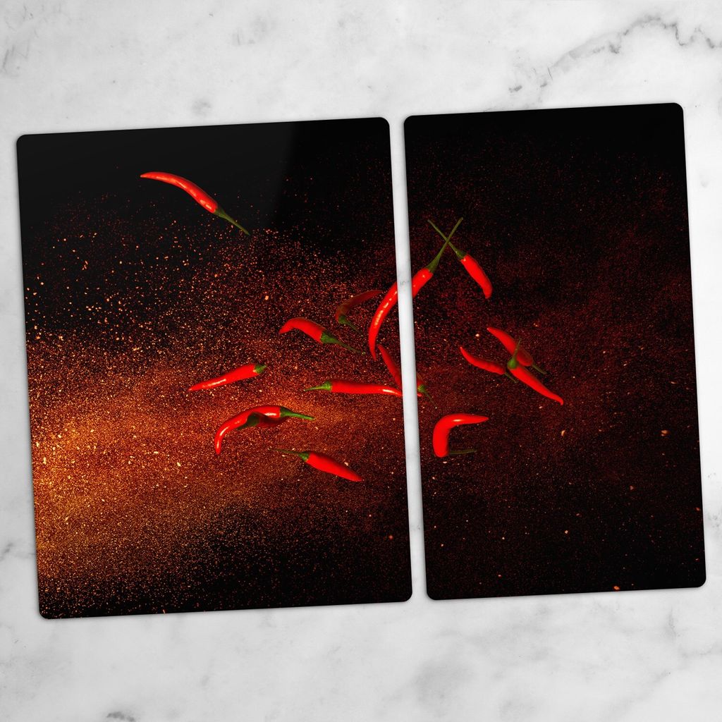 Glas-Herdabdeckplatten Glaskeramikkochfeld-Abdeckung Spritzschutz Glas 70x52 cm Capsicum Chili Relish