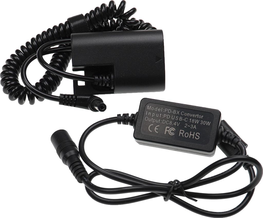 vhbw USB Netzteil kompatibel mit Canon EOS 5D Mark III Kamera, Digitalkamera + voll decodierter DC Kuppler (Ersatz für DR-E6), 2m, Spiralkabel