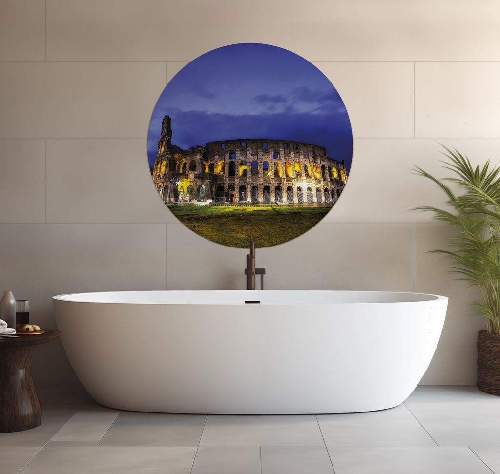 Wallario wasserfestes Poster selbstklebend 90 x 90 cm, Italien bei Nacht - Kollosseum in Rom, beleuchtet am Abend, Badezimmerposter Spritzschutz mi...