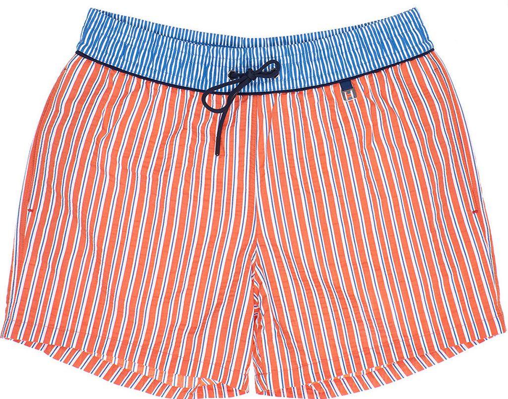 HOM Herren Badehose Beach Boxer Preppy Orange gestreift