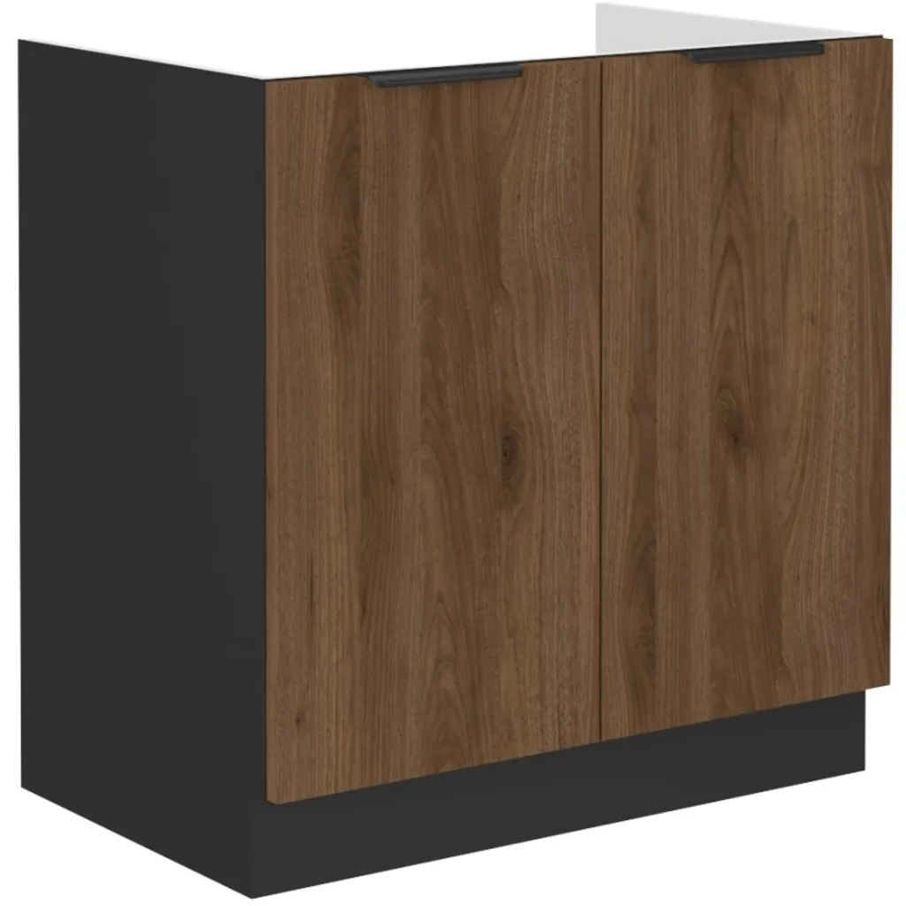 Meuble sous évier 80 cm TOVA au design industriel noyer okapi et noir