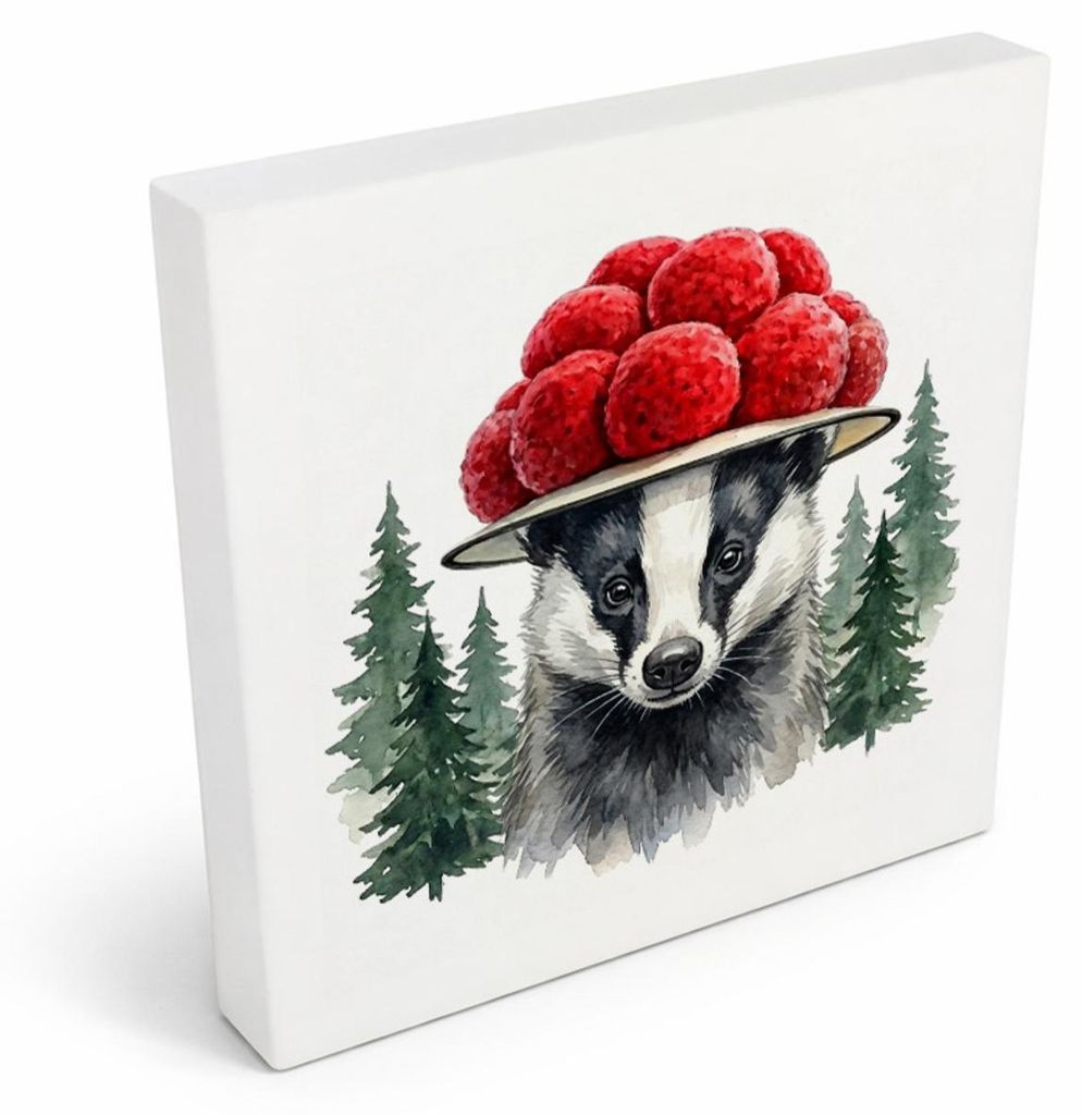 Schwarzwald Bollenhut - Wald Tier Dachs Holzbild in 10x10 cm zum Stellen oder