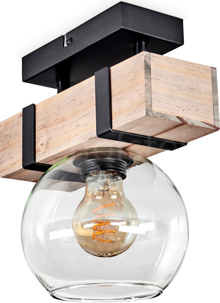 Bollengo Deckenlampe aus Metall/Holz /Glas in Schwarz/Natur/Klar