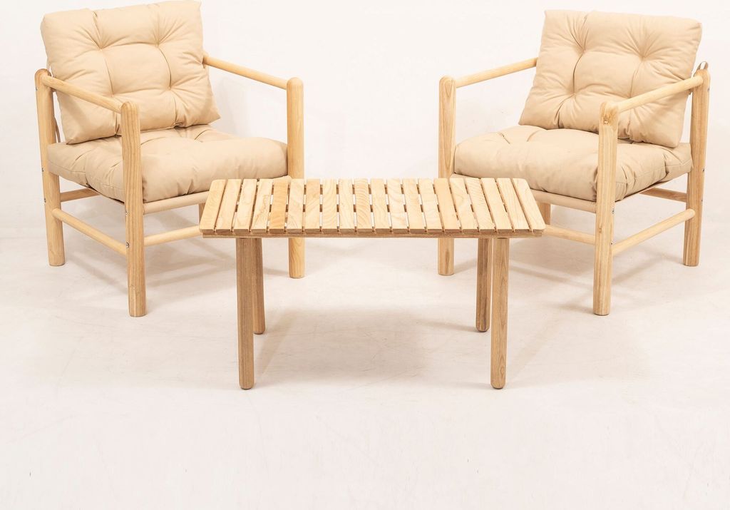 Skye Decor, MYG02 - Cream, Gartentisch- und Stühle-Set (3-teilig), Creme, 100 % Kastanie, 51 x 51 x 86 cm