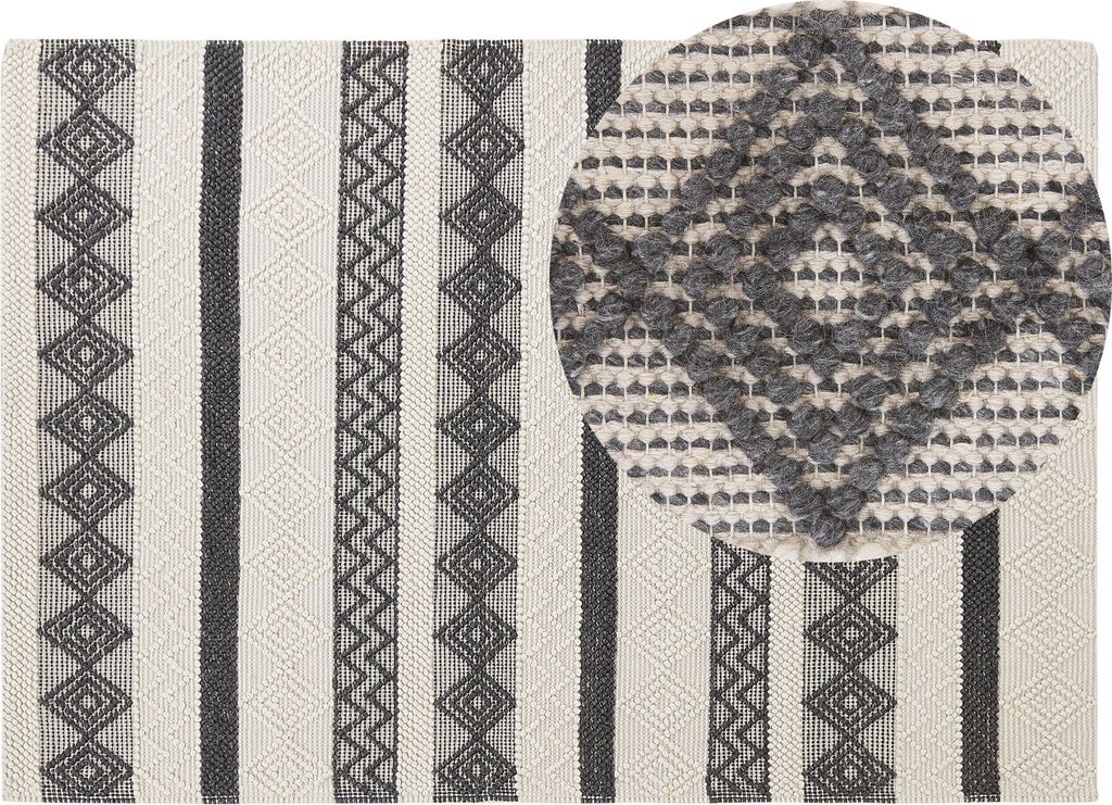 BELIANI Teppich Beige / Grau Wolle Rechteckig 160 x 230 cm Geometrisches Muster Handgewebt Boho Skandinavisch Kurzhaar Kurzflor Wohn- und Schlafzimmer