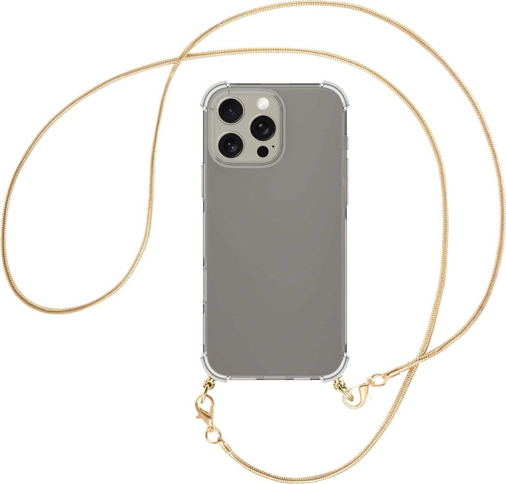 Handykette Backcover-Schutzhülle mit Band (Metall goldfarben) für iPhone 16 Pro Max - goldfarbene Snake-Kette
