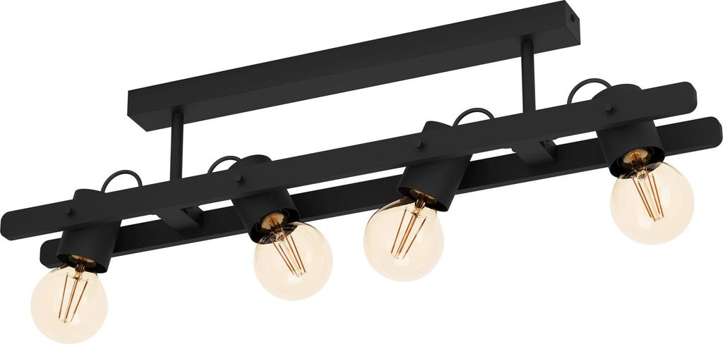 EGLO Deckenstrahler Plimsoll, 4-flammige Deckenlampe mit schwenkbaren Spots, Deckenleuchte aus Holz und Metall, FSC100PA, Deckenspot mit E27 Fassung