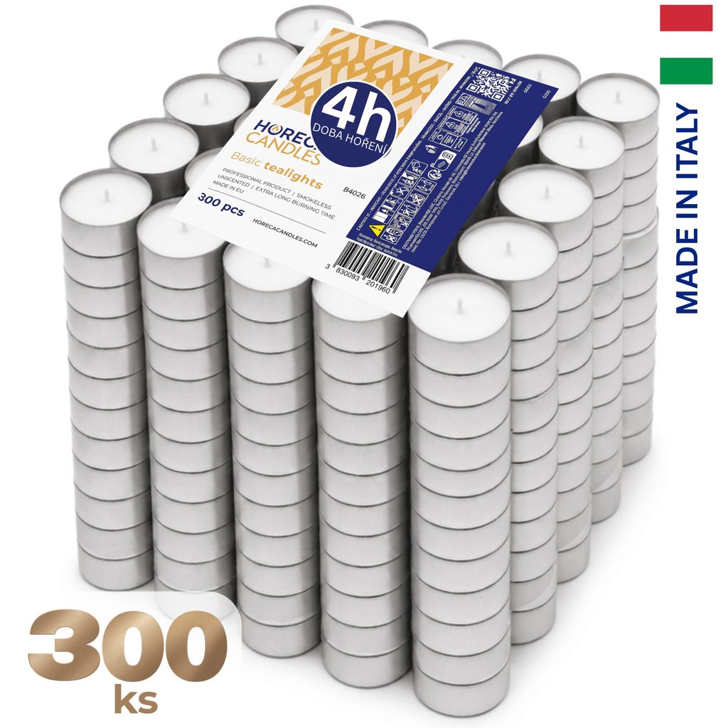 HORECA CANDLES Čajové svíčky 300 ks, bílé, 4h hoření, bez Obrázek produktu 