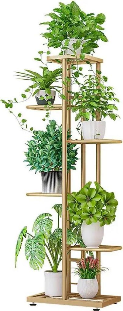 Pflanzenregal & Pflanzenständer - Eckmodell - 6 Ebenen - Metall - Für Innen - Wohnzimmer & Balkon - Gold