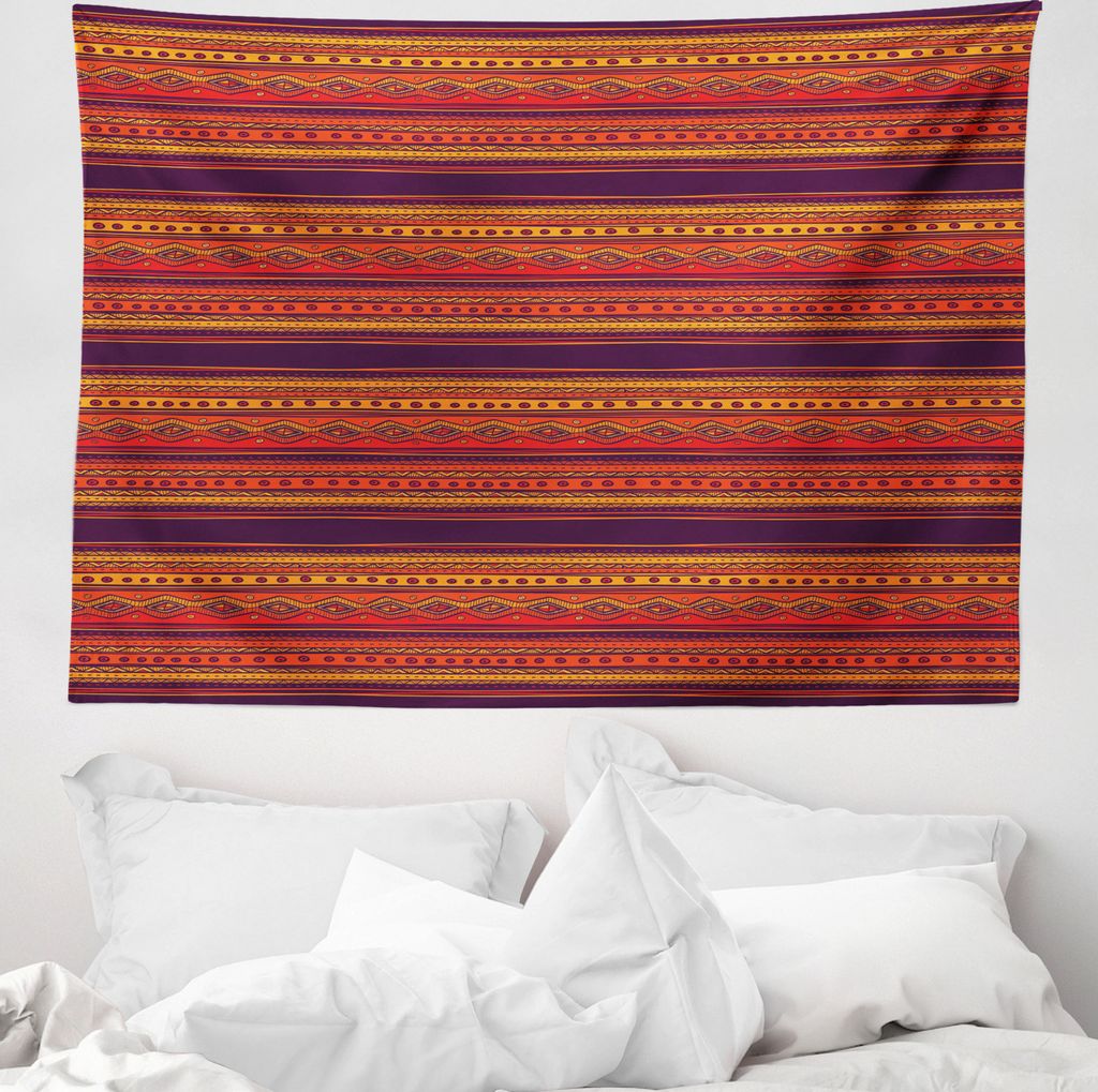 ABAKUHAUS Ethno Boho Wandteppich, Abstrakte Ethno Doodle aus Weiches Mikrofaser Stoff Waschbar ohne Verblassen Digitaldruck, 150 x 110 cm, Orange R...