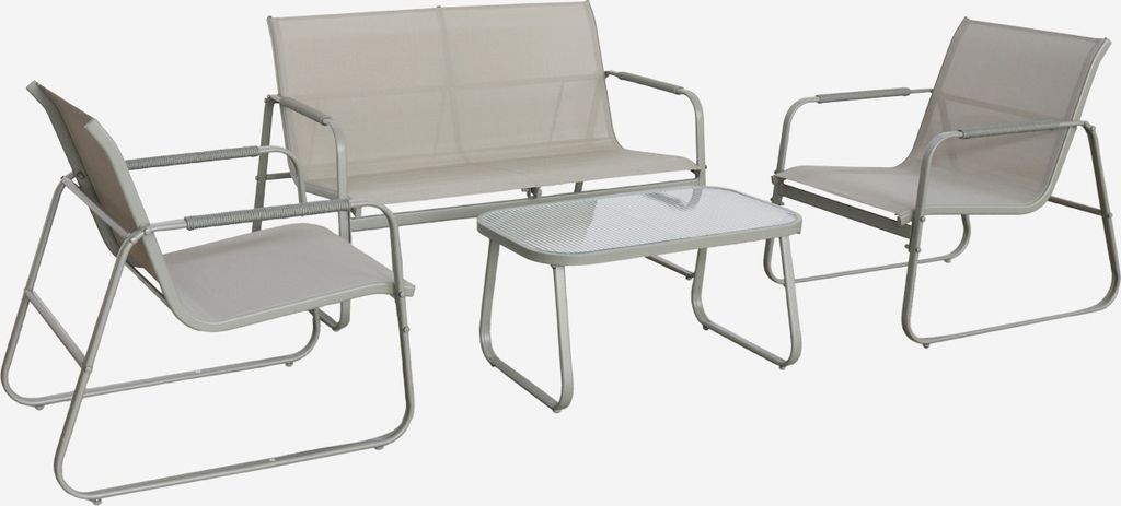 sweeek - Gartenlounge-Set aus Stahl, 4 Plätze - Khaki