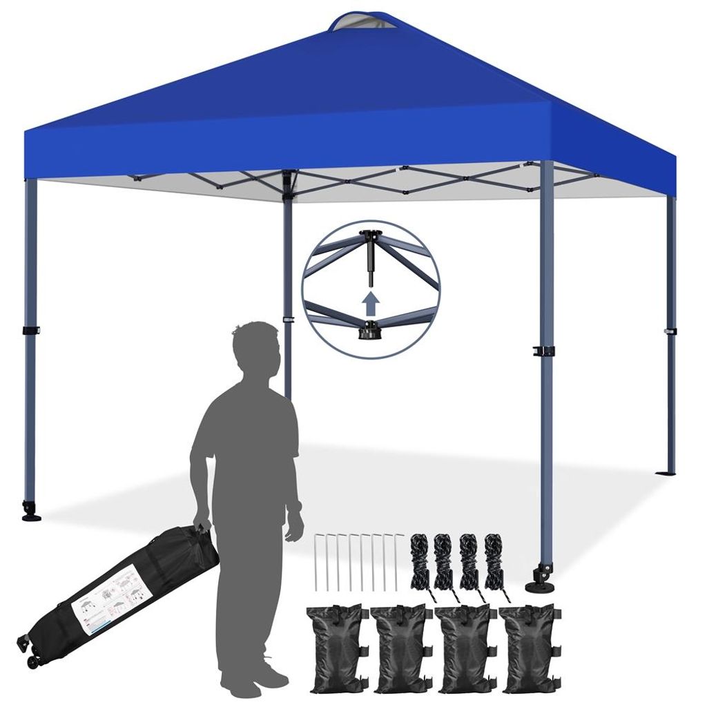 Yaheetech Faltpavillon 3x3m Pavillon mit Rollen & Tragtasche, höhenverstellbarer Gartenpavillon, Pop Up Pavillon, wetterfest, wasserdicht, Blau
