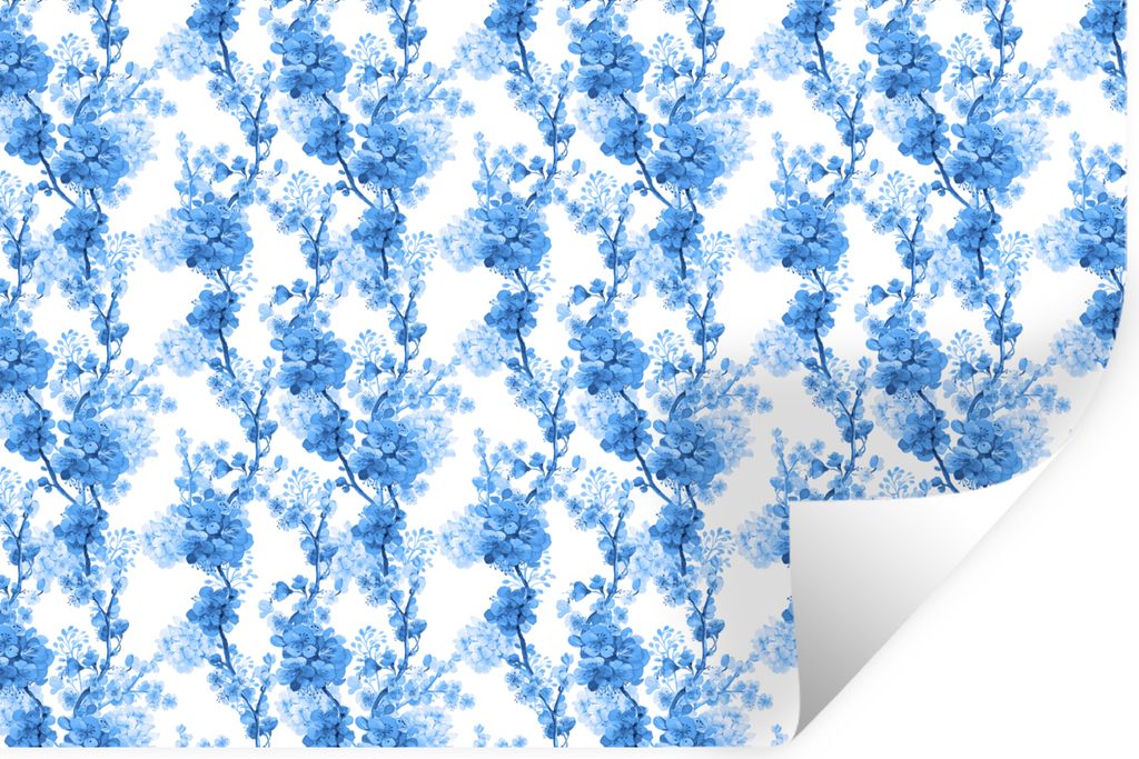 MuchoWow Wandtattoo Wandsticker Wandaufkleber Blumen - Blau - Hortensie 60x40 cm Selbstklebend und Repositionierbar - Wierderverwendbar - Selbstk...