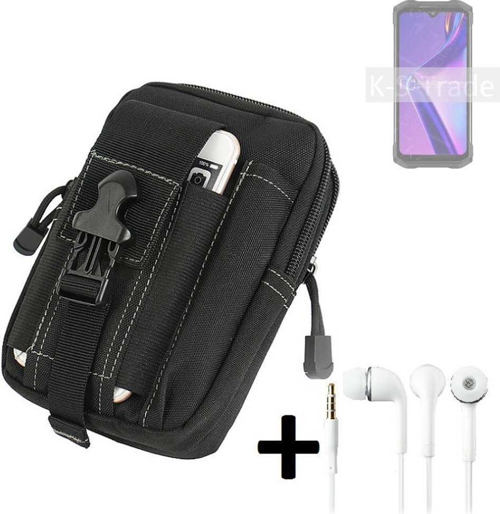 K-S-Trade Gürteltache + Kopfhörer kompatibel mit Doogee S99 Gürtel Tasche Holster Schutz Hülle Handy Hülle schwarz inkl. Extrafächer