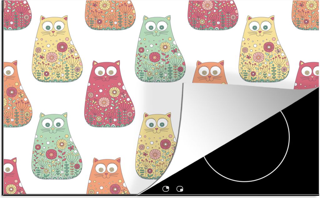 KitchenYeah Herdabdeckplatte Mädchen - Katze - Blumen - Muster - Mädchen - Kinder - Kinder , 78x52cm, Küche Deko, Glaskeramikkochfeld Herdabde...