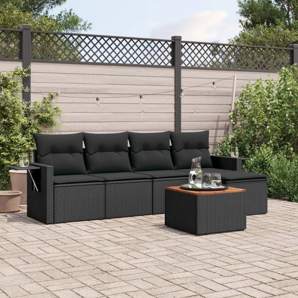Design 6-tlg. Garten-Sofagarnitur mit Kissen Schwarz Poly Rattan, Gartenmöbel-Sets 2024 Neu
