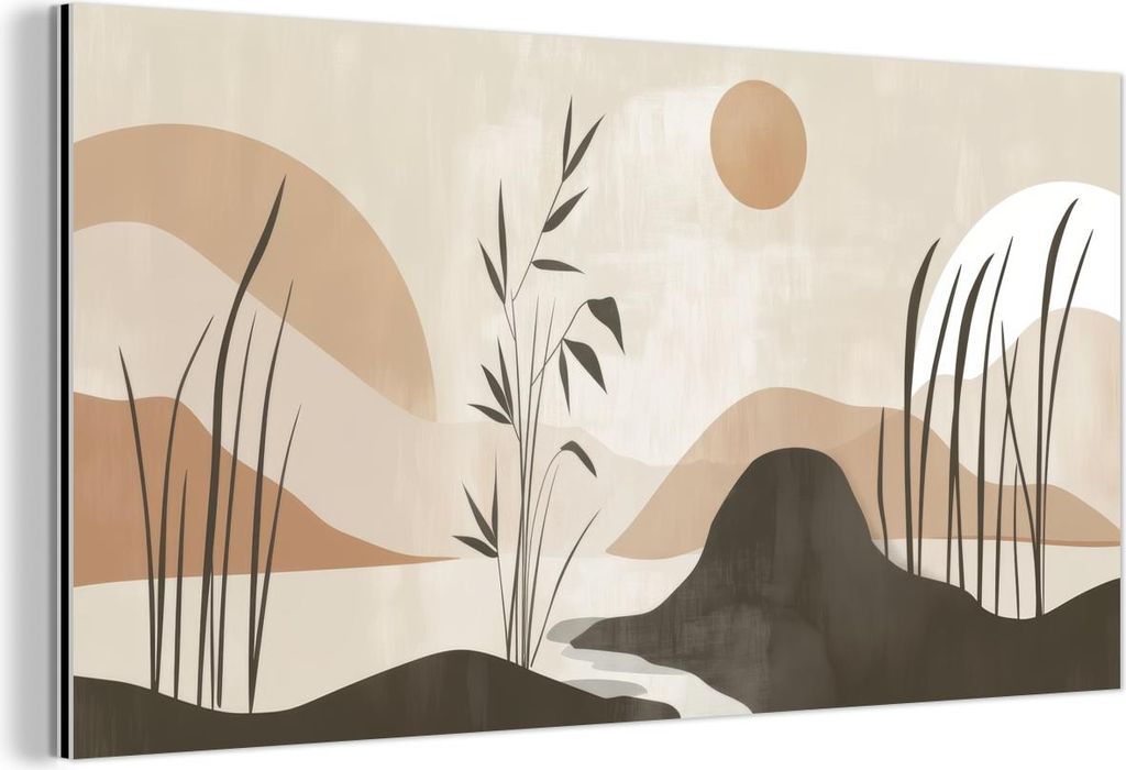 MuchoWow Wanddekoration Metall Metallbild Wandkunst 40x20 cm Japandi - Landschaft - Beige MuchoWow Aluminium Gemälde - Bild - Aluminium