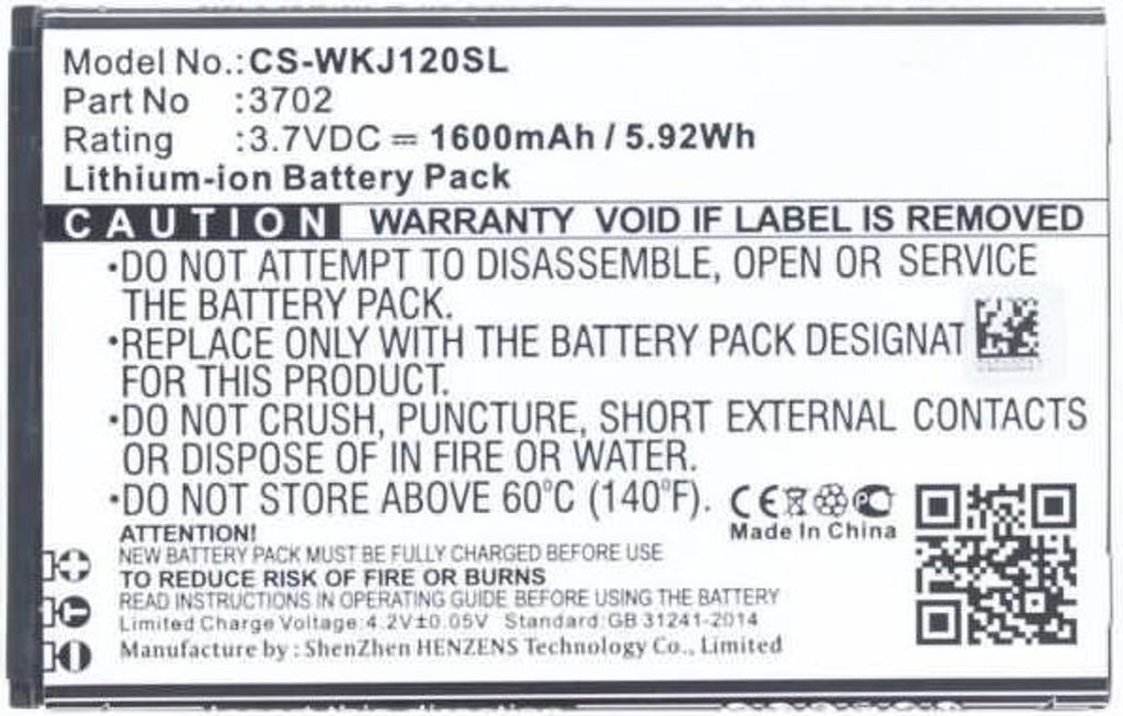 Akku für Wiko Jerry (3702) Li-Ion 3,7 Volt 1600 mAh schwarz.