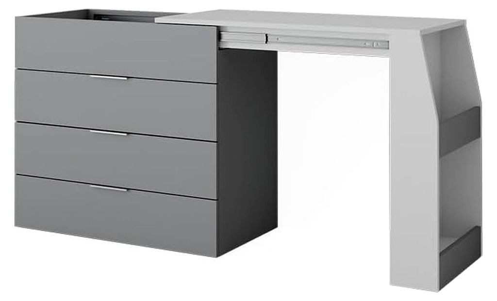 Basteltisch Iva, Grau, 95,5 x 80 cm, ausklappbar, 4 Schubladen, erweiterbar