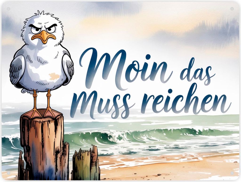 Möwe Aquarell Moin Spruch Metallschild XXL in 28x38 cm