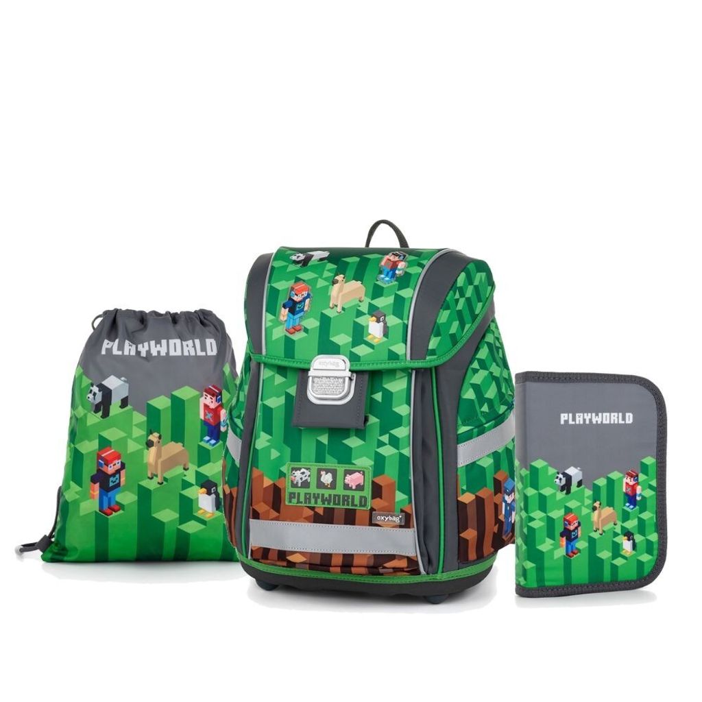 Schulranzen-Set 4-teilig PLAYWORLD Schultasche GAMING PIXEL ab der 1. Klasse