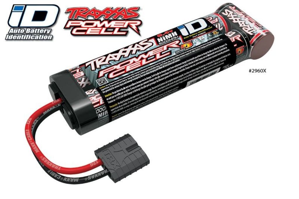 A close-up studio shot of a Traxxas NiMH battery pack.