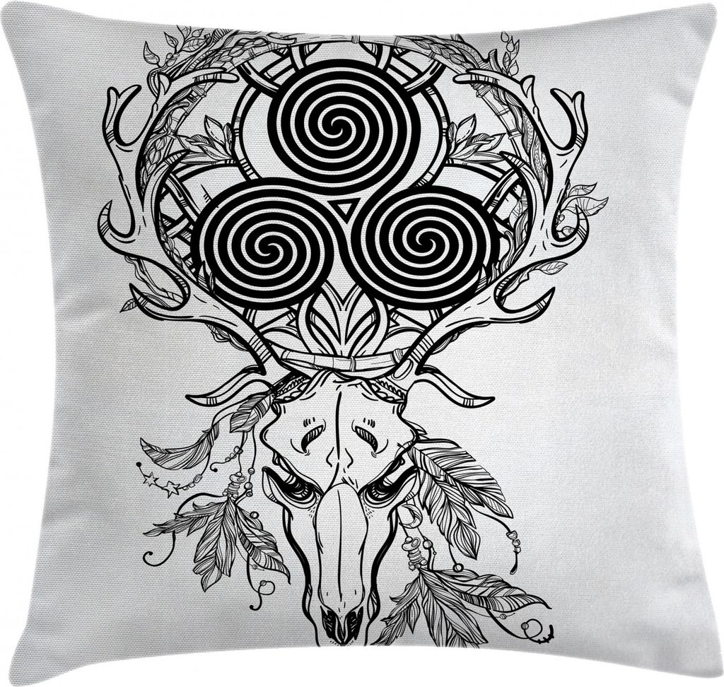 ABAKUHAUS keltisch Kissenbezug, Hirsch Schädel Feder Boho, Waschbar mit Reißverschluss Kissenhülle mit Farbfesten Klaren Farben Beidseitiger Dru...
