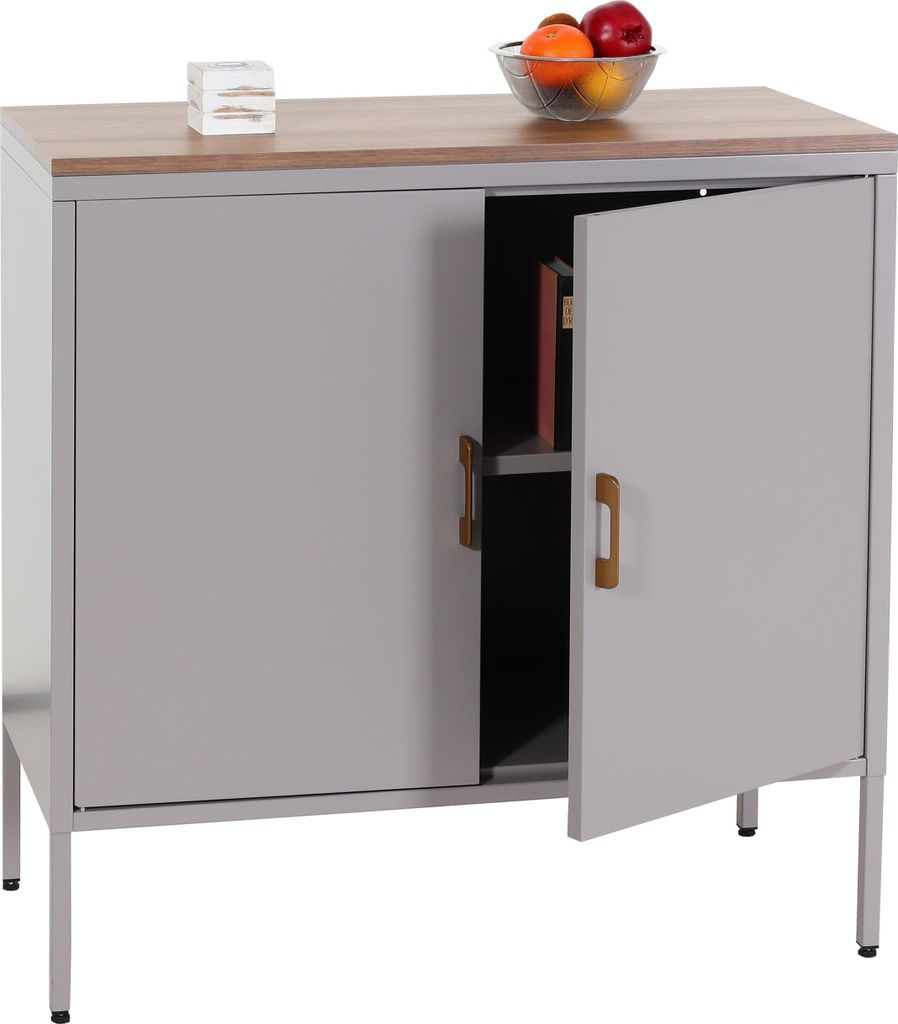 Kommode HWC-L84, Sideboard Schrank Anrichte, 2 Türen Metall 90x90x40cm, Melamin beschichtet grau