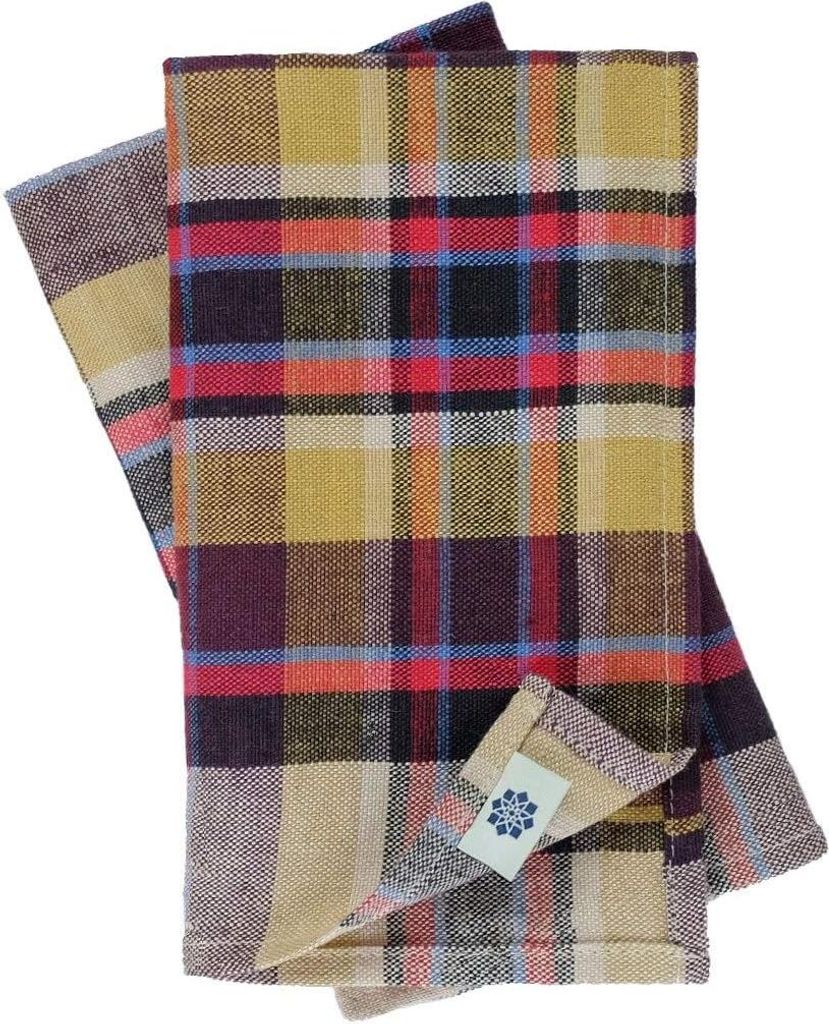 Luxe Karierte Bunte Stoffservietten Curtis - 100% Leinen Gelb Bordeaux Rot Blau - Weiche und Maschinenwaschbare Set von 4 - Home Haus Küche Tischd...