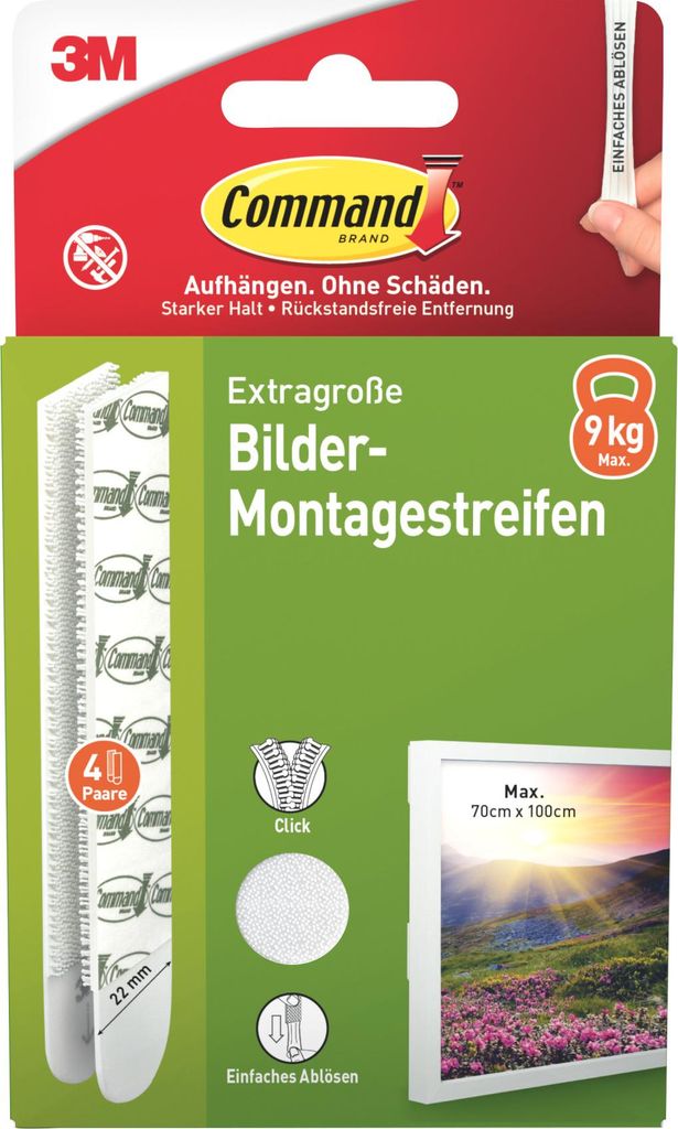 Command Bilder-Montage-Strips, Weiß, XL, 4 Paare, Selbstklebend ohne Bohren