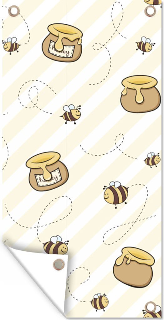 MuchoWow 30x60 cm Outdoor-Poster Gartendeko Sichtschutz Garten Poster für den Garten Eine Illustration von Bienen und Honigtöpfen