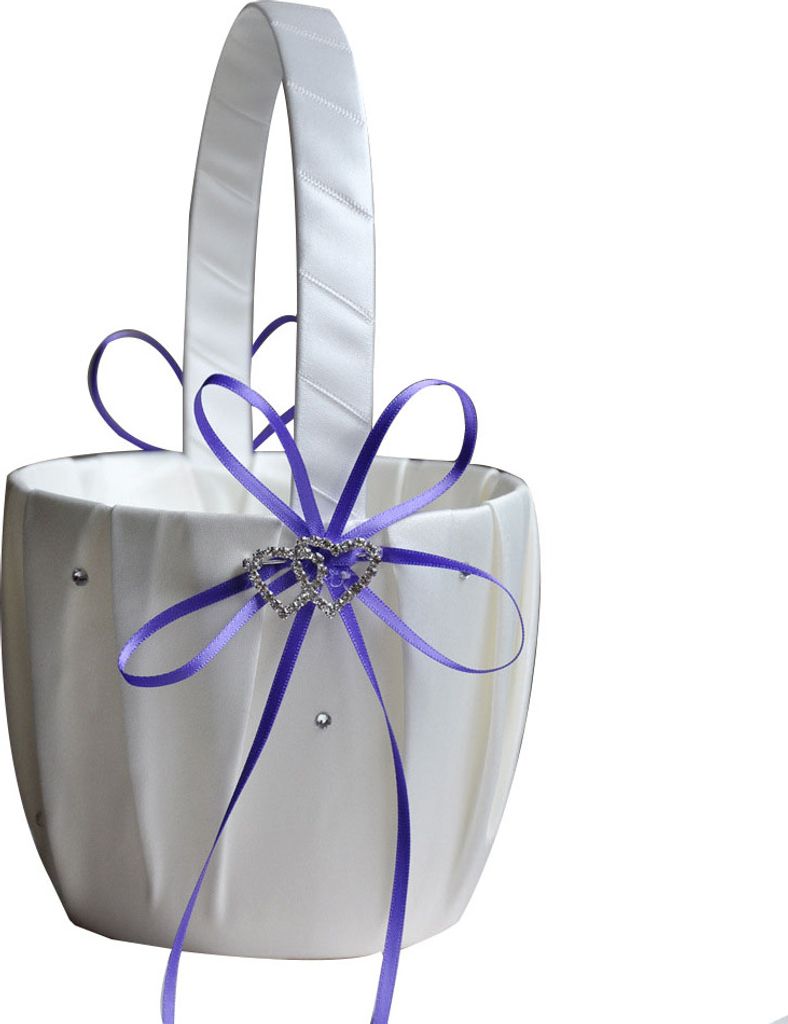 Doppelherz -Strass -Satin Ribbons Bowknot Hochzeit Blumenkorb Wohnkante Wohnungsanlage-Lila