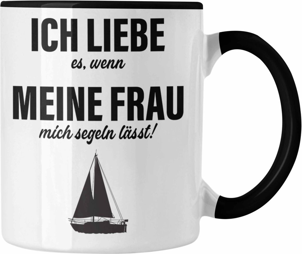 Trendation - Segeln Geschenk Tasse Segler Geschenkidee Segelmboot Kapitän Kaffeetasse Kaffeebecher (Schwarz)
