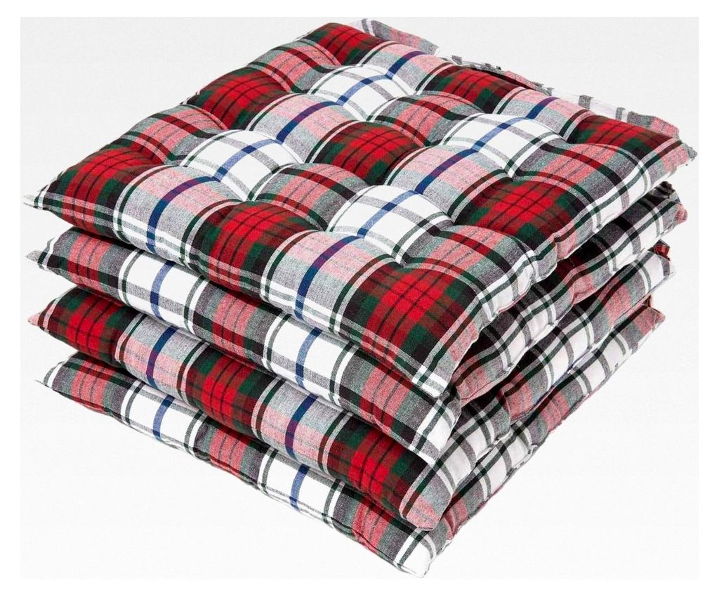 4er Set Stuhlkissen Macduff 40x40 cm kariert – Sitzkissen für Outdoor/Indoor, -, waschbare Sitzpolster für Esszimmer-, Küchen- und Gartenstüh...
