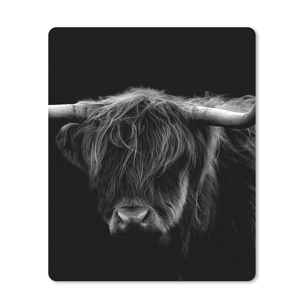 MuchoWow Mauspad Mousepad Schottischer Highlander - Hörner - Schwarz - Tiere - Natur - Wild - Kuh 19x23 cm - Mousepads - Maus Mat - Pad - Mausun...