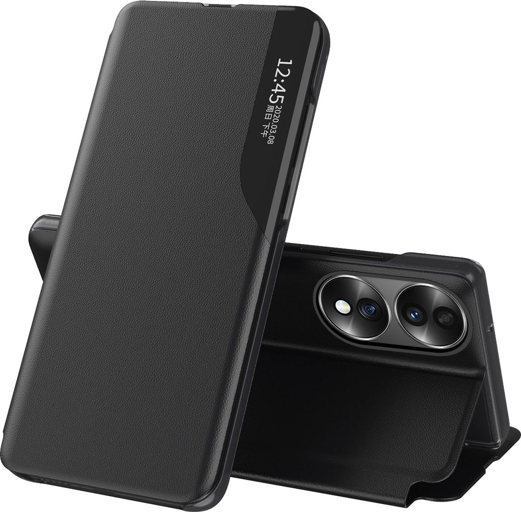 Dünn Flip Stand Cover Kunstleder Schutzhülle für Honor X7B Schwarz