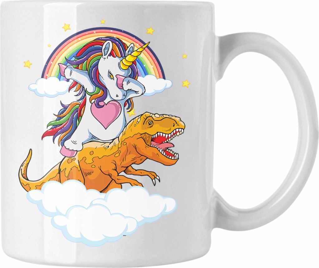 Trendation - Einhorn T-Rex Tasse Grafik Geschenk Lustig (Weiß)