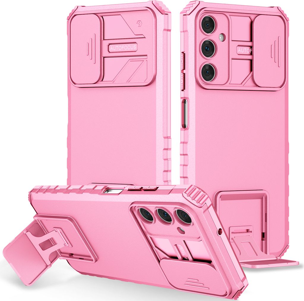Dual Layer Hülle für Samsung Galaxy A05S Stossfest Robust Ständer Schutzhülle mit Schiebe Kamera Schutz Pink