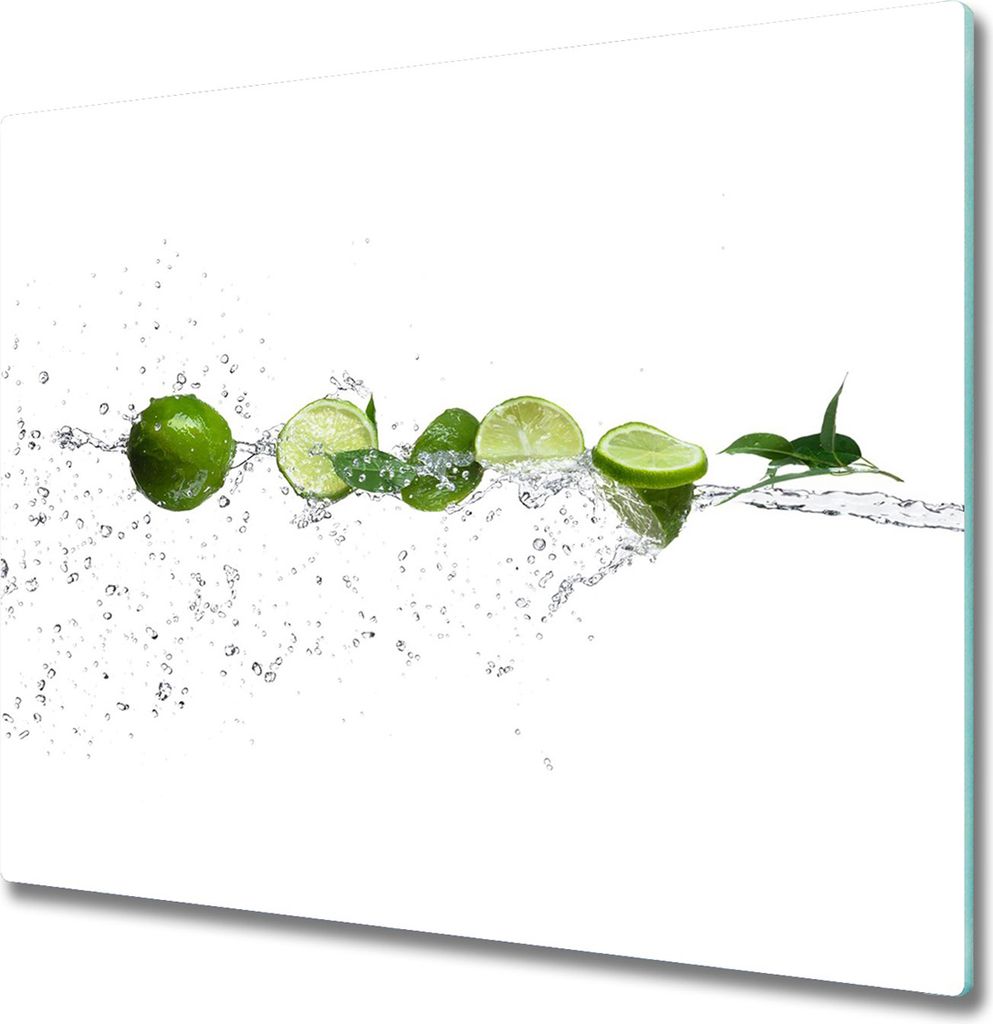 Glas Herdabdeckplatte 60x52 cm Spritzschutz Glasabdeckplatte Schneidebrett Limette und Wasser