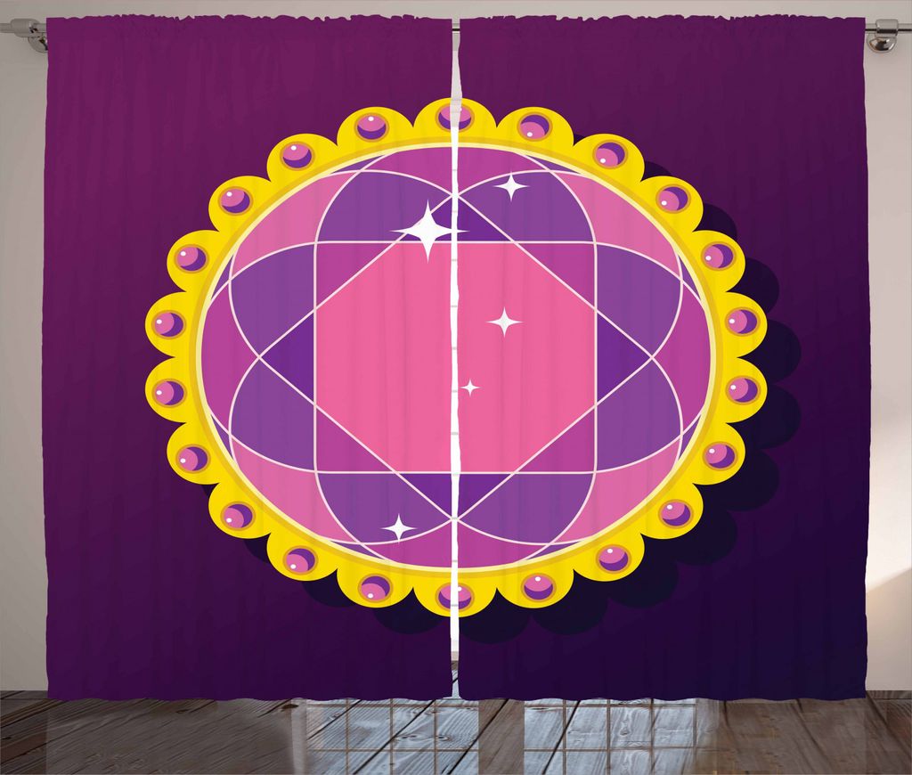 ABAKUHAUS Amethyst Rustikaler Vorhang, Abstrakter runder Edelstein, Wohnzimmer Universalband Gardinen mit Schlaufen und Haken, 280 x 225 cm, Mehrfa...