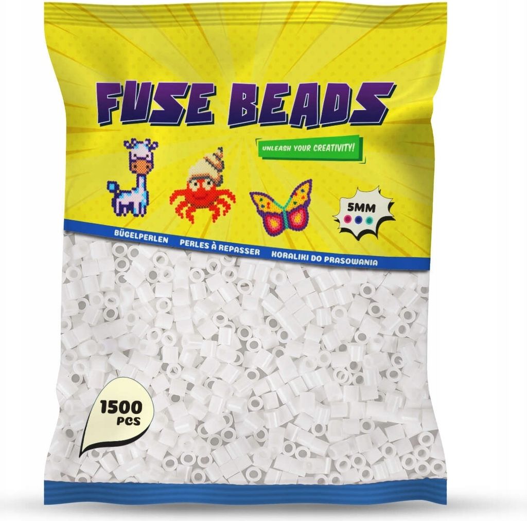 Benny Beads Bügelperlen 1500 Stück, Midi-Größe 5mm, Kreatives Bastelzubehör DIY Fuse Beads (Weiß)