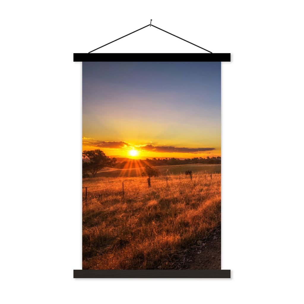 MuchoWow Textilposter Sonne - Gras - Baum - Natur 120x180 cm mit schwarzem Rahmen - Fotos