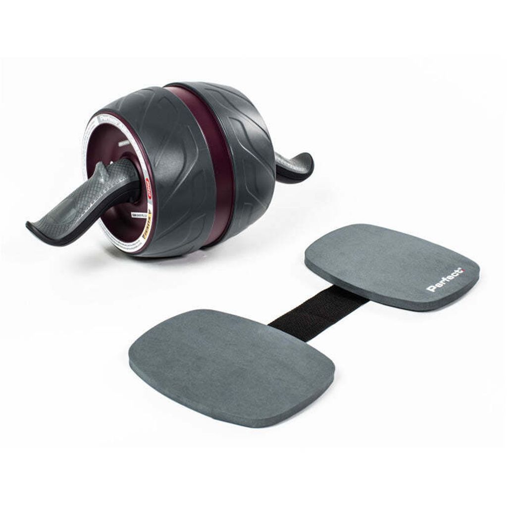 Perfect Fitness 311076 Bauchtrainer Mit Knieschützer und Abroller/Laufrad, Fitnessgeräte für Zuhause, Schwarz